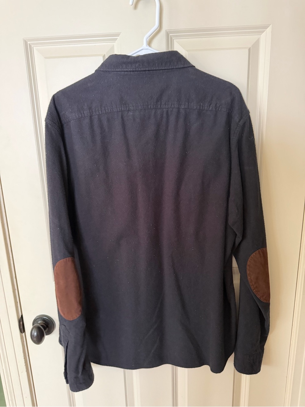 J. Crew Black Long Sleeve Button-Down Shirt with Brown Elbow Patches